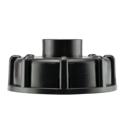 IBC cap top and surrounding black latch tabs, with central metal connection piece