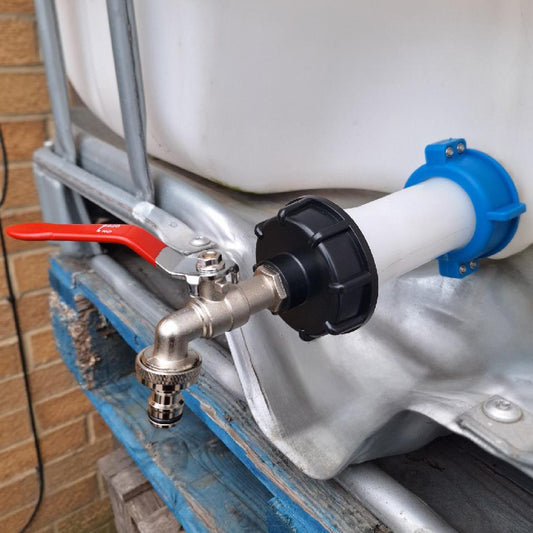 IBC S60x6 Extender Swivel with ¾" BSP quick-connect lever and S60x6 cap