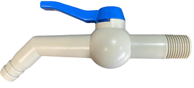 45° PP tap with 1/2" BSPM threaded inlet end and blue lever