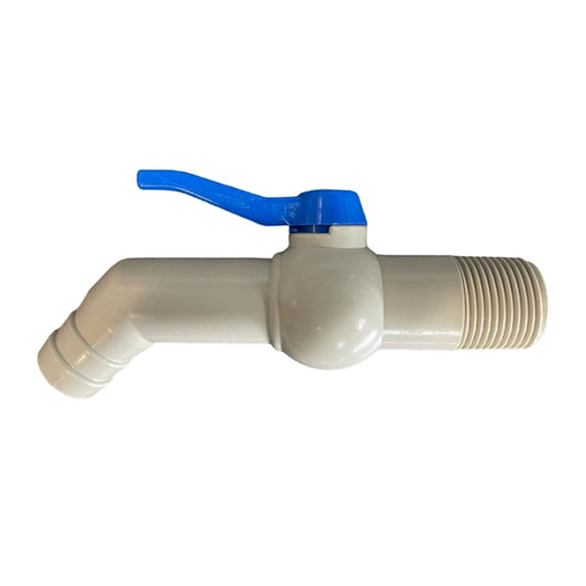 PP 45° tap, blue lever, 1" BSPM inlet, 170mm