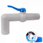 90-degree tap fitting with blue lever, 1" BSPM inlet and PTFE tape