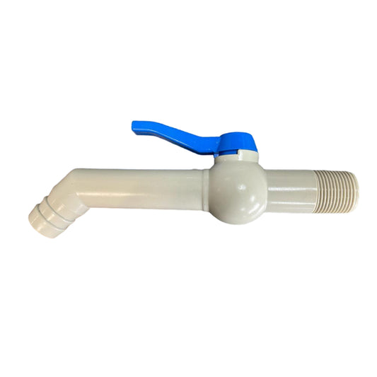 PP 45° tap with 3/4" BSPM inlet, 190mm, blue lever handle and plastic body