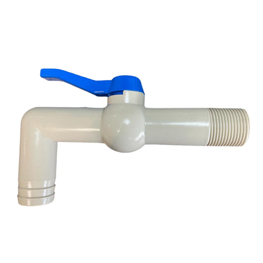 PP 90° tap with blue lever and cream body, 3/4" BSPM male inlet thread