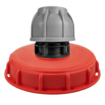 IBC 6-inch cap kit with 50mm straight outlet, red base and gray/black top