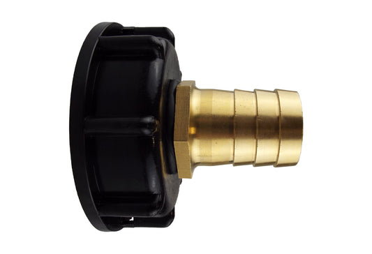 IBC 2" S60X6 cap with 25mm brass barbed fitting, black housing and brass connector