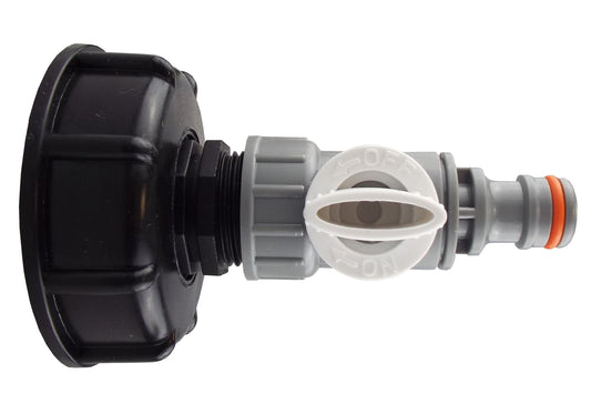 IBC cap with Click Lock valve, 2" S60X6 outlet to 3/4" BSP connection