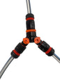 3-way hose connector with valve, black and orange