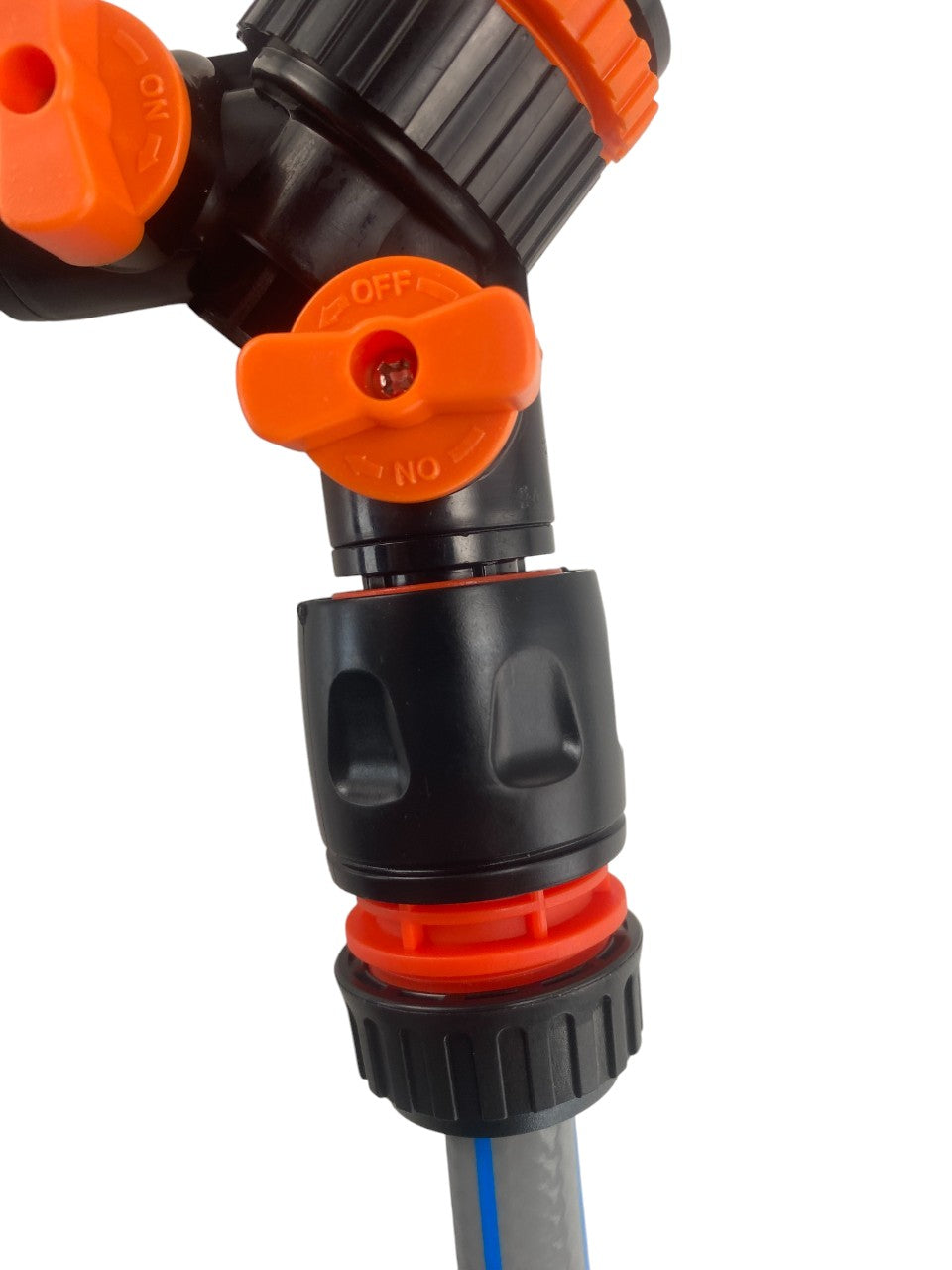 Valve switch on black connector, orange OFF/ON lever with hose segment