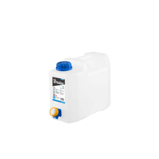 10L Jerry-Can mit Zapfhahn, weißer Kunststoff, blauer Deckel