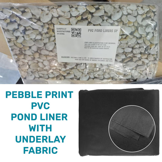 Pond liner PVC with pebble print and underlay, in clear bag