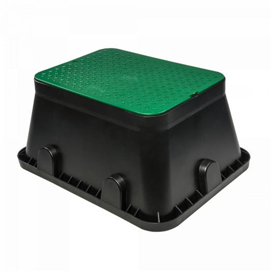 Jumbo Valve Box 64x50cm mit grünem Lochplatten-Deckel und schwarzem Kunststoffgehäuse