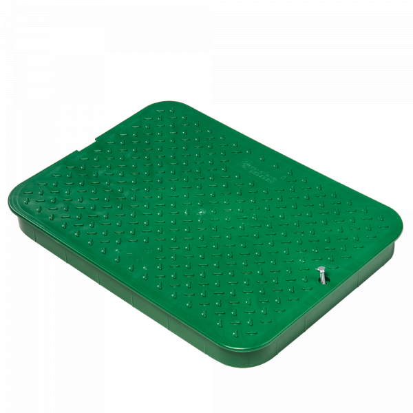 Green valve box lid only, studded top surface with metal mounting post