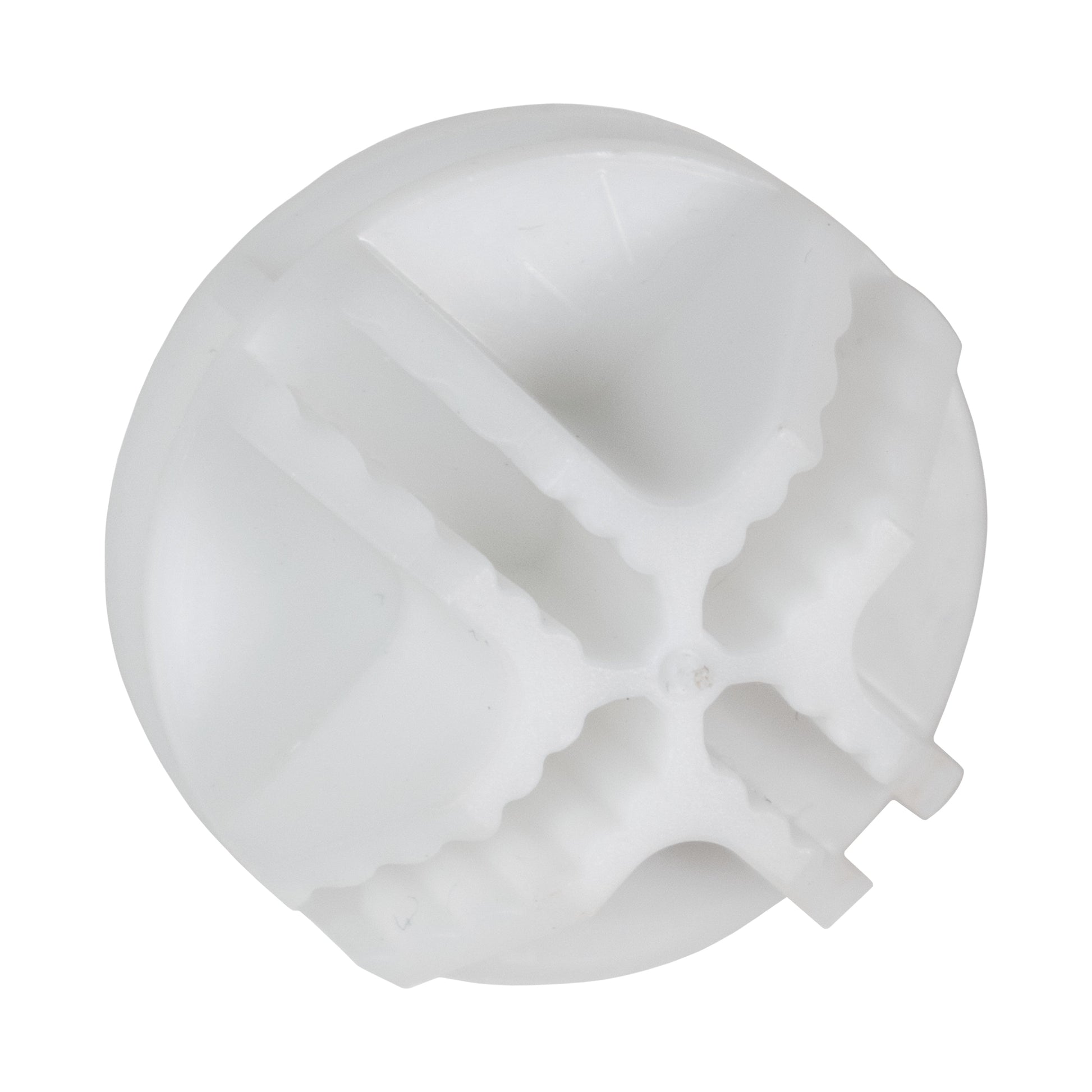White half-snap ball connector, angled view with locking projection