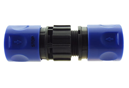Blue quick connector set with threaded end sleeves and black locking collar