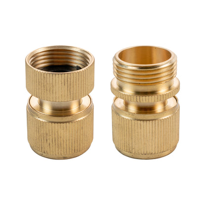 Brass quick connector coupling, threaded female ends with textured knurling
