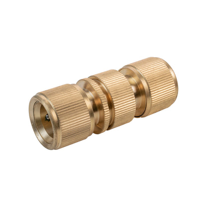 Brass quick connector set, open ends showing textured collars and threaded stems