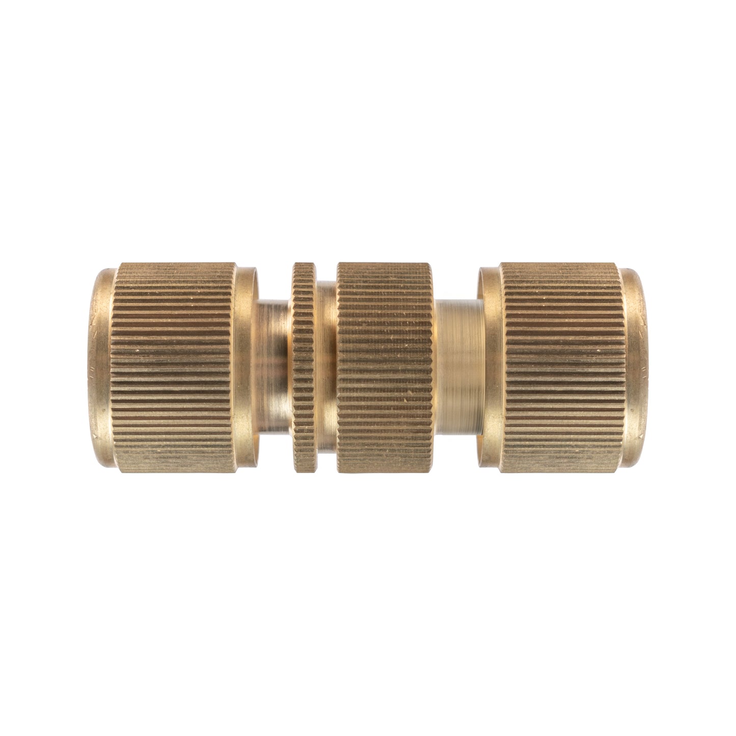 Brass threaded quick connector set, male-to-female coupler with ridged grip ends