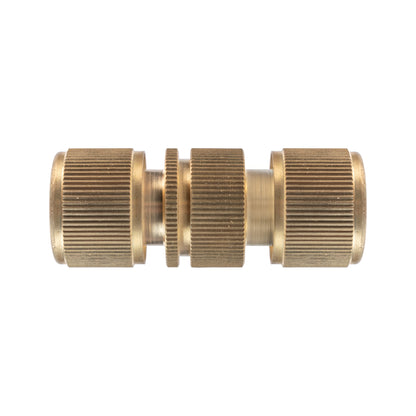 Brass threaded quick connector set, male-to-female coupler with ridged grip ends