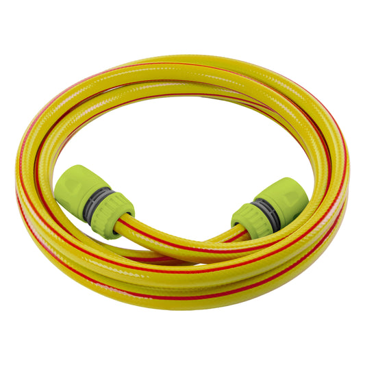 Premium garden hose set: yellow hose with lime connectors and end couplings