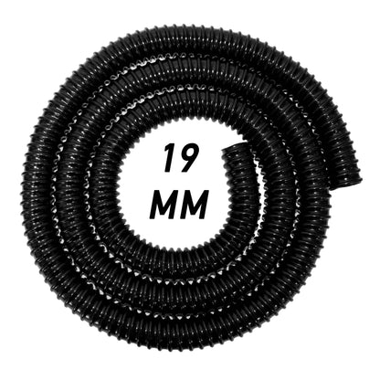 Corrugated pipe coil marked “19 MM”, 3/4" (19mm) black.