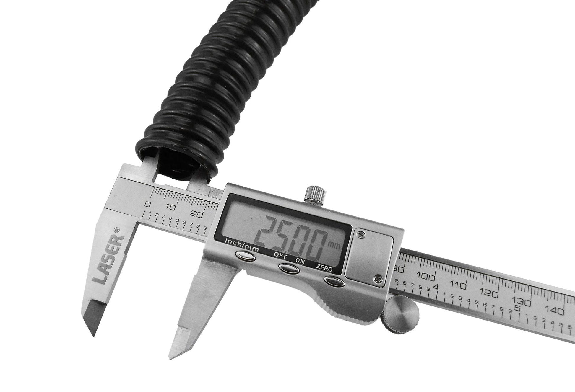 Corrugated pipe 1 inch (25mm) measured with caliper for diameter