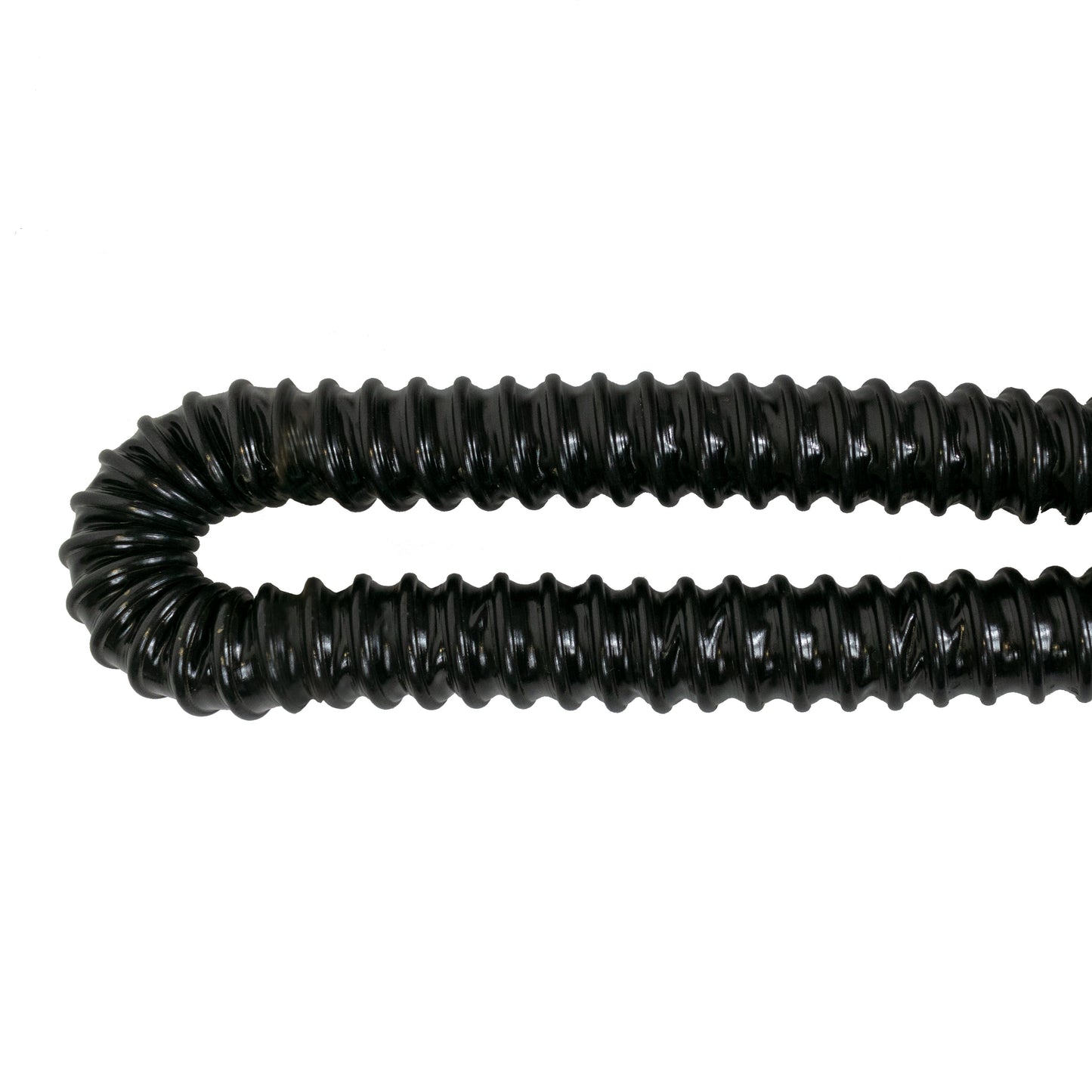 Two loops of black corrugated pipe, compact coiled length