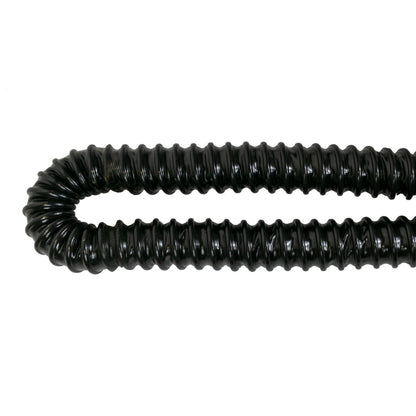 Two loops of black corrugated pipe, compact coiled length