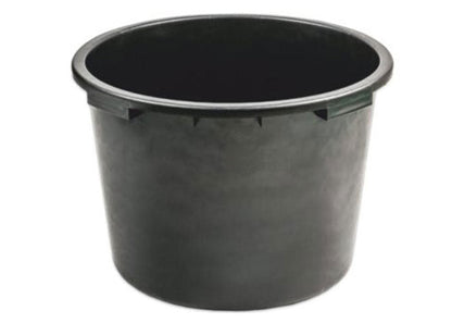 Round mixing tub, black plastic pail with wide opening and thick upper rim