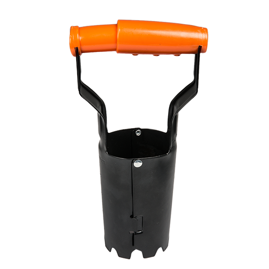 Bulb Planter DE LUXE mit orangefarbenem Griff und schwarzem Erdloch-Aufsatz
