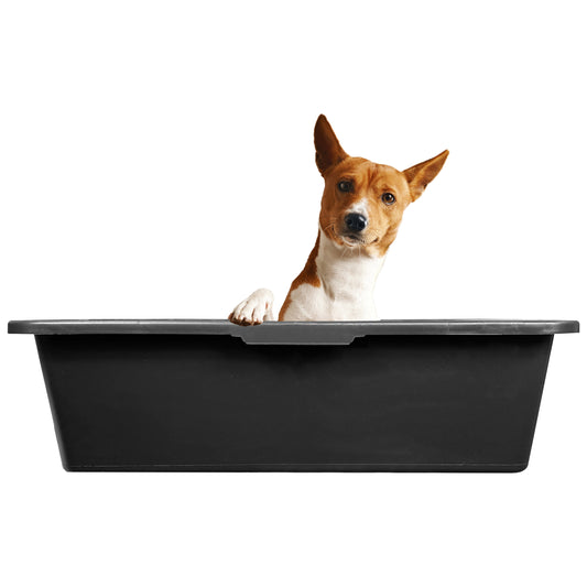 Dog bath with tap 40L, black tub with dog leaning over rim