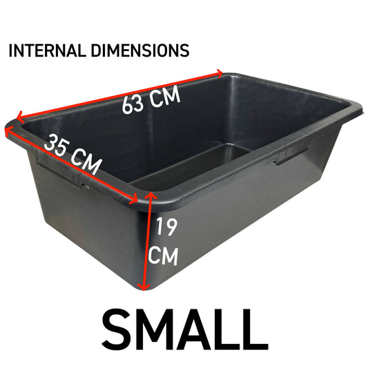 Mixing tub 40L, internal size 63 x 35 x 19 cm, black plastic container