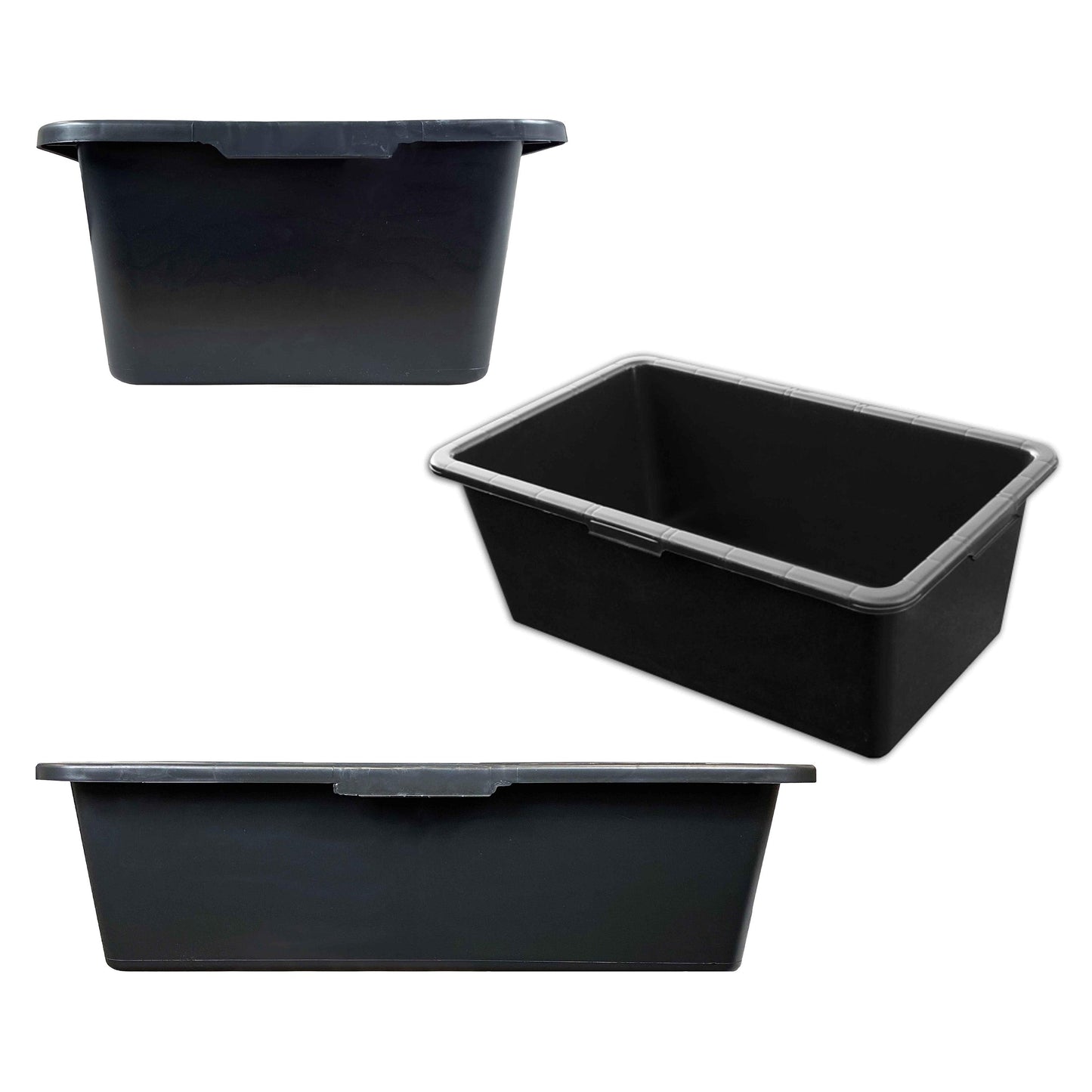 Mixing Tub 90L, side view plus top view of black tub