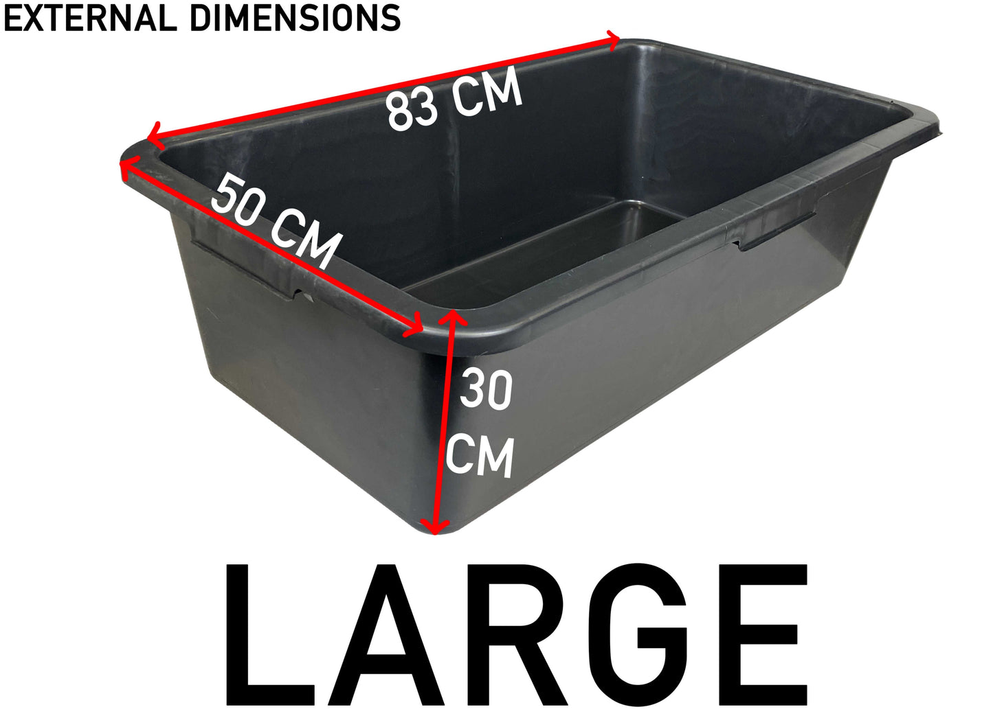 Black dog bath external dimensions diagram with 83 cm, 50 cm, 30 cm labels