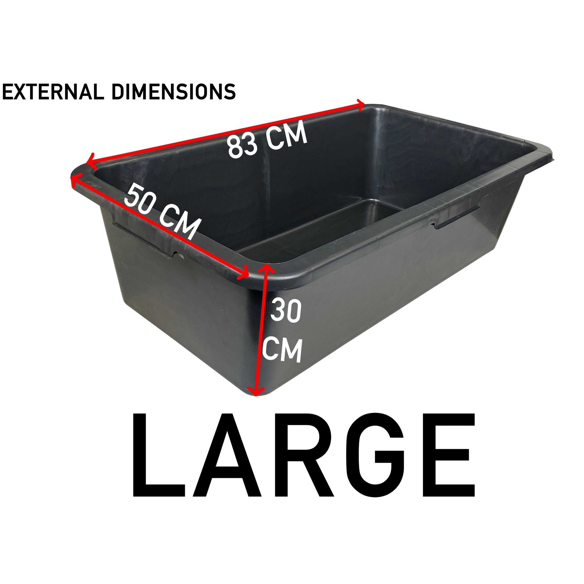 Mixing Tub 90L, external dimensions shown: 83 cm x 50 cm x 30 cm