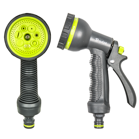 Multi-function hose water sprayer gun with lime nozzle head and 7 spray patterns