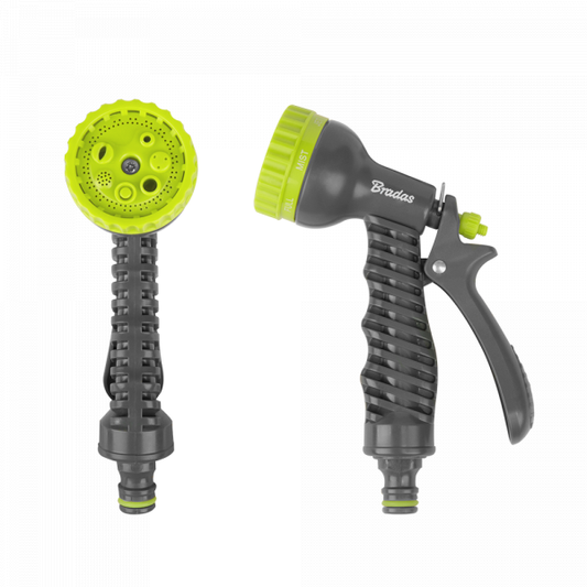 Lime 7-pattern hose water sprayer gun with perforated nozzle head