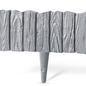 Gray plastic lawn edging with wood-effect panels and pointed stakes
