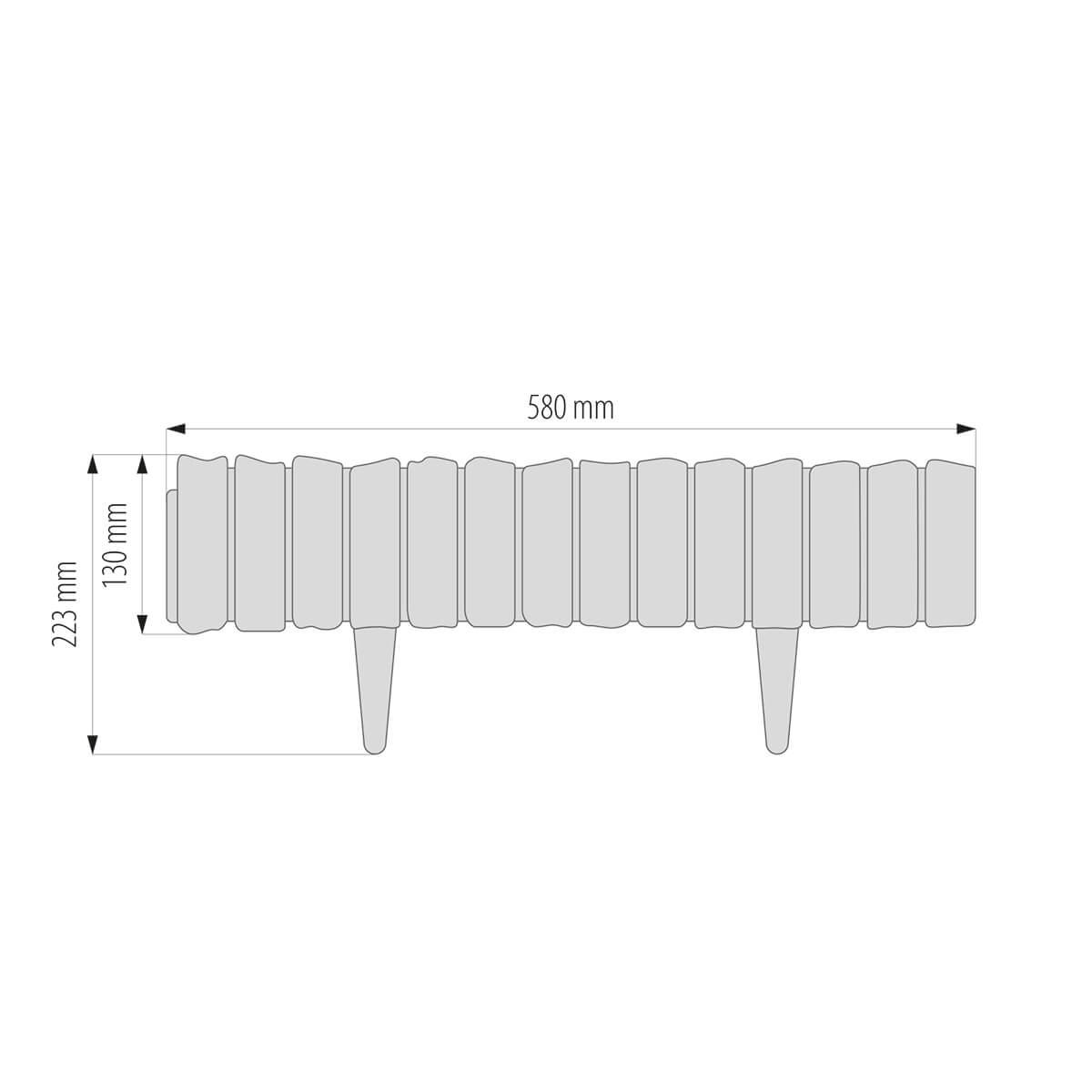 Gray plastic lawn edging panel length 580mm, height 223mm, stake 130mm