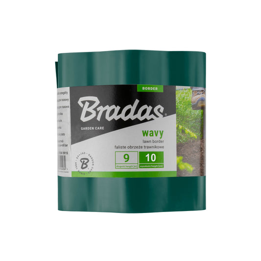 Wavy green plastic garden lawn edging roll, 10cm height, 9m length