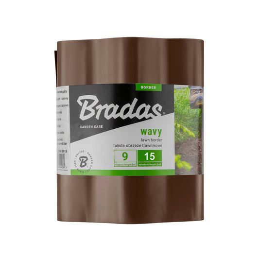 Brown wavy plastic lawn edging roll, 9 m length, 15 cm height