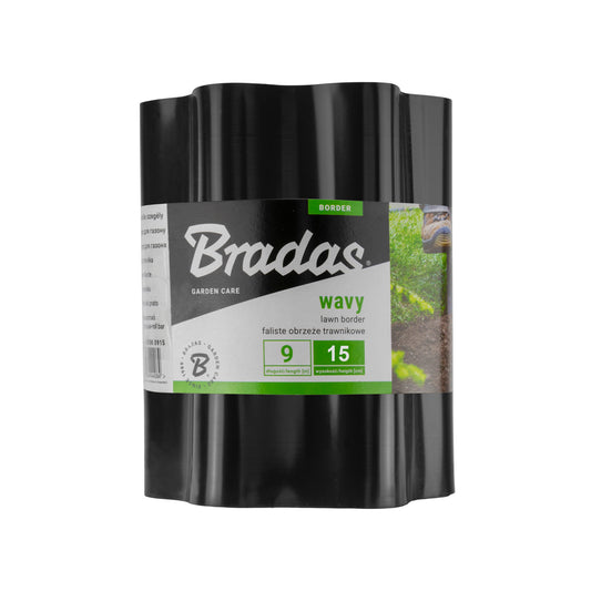 Wavy black plastic lawn edging roll, H15 cm, L9 m