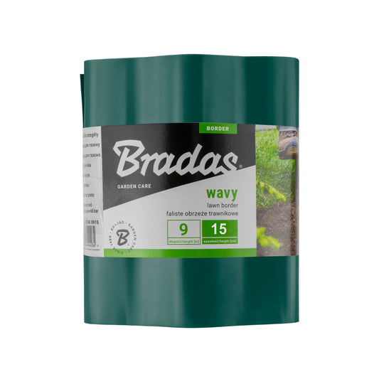 Green wavy plastic garden lawn edging roll, 9 m length, 15 cm height