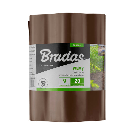 Brown wavy plastic garden lawn edging roll, 20cm height, 9m length
