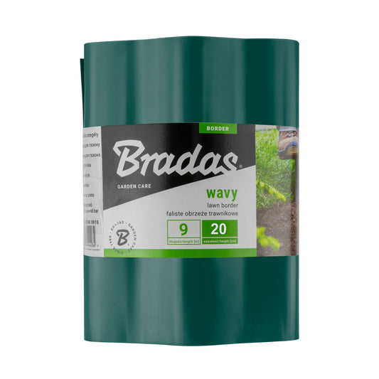 Wavy green plastic lawn edging border roll, 9 m length and 20 cm height