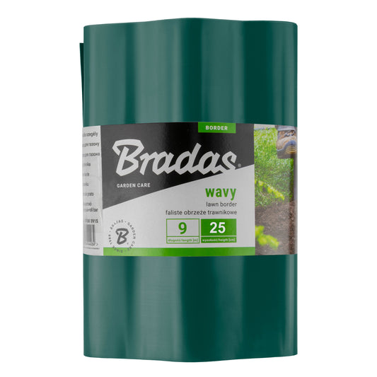 Wavy plastic lawn edging roll, green, 25cm height, 9m length