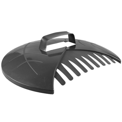 Dark gray leaf scoop angled view with long tines and top carrying handle