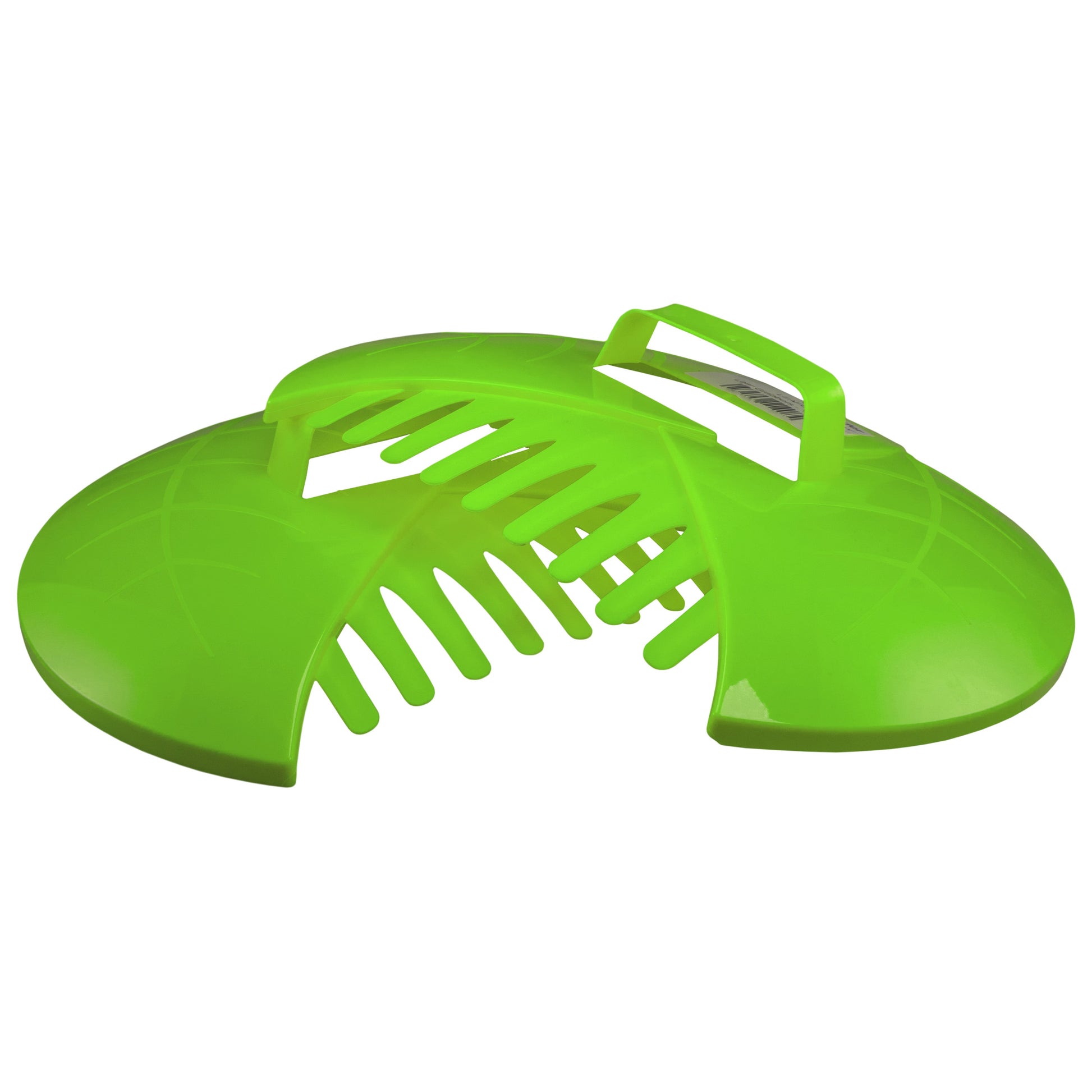 Green leaf grab scoop, open comb area with multiple rake tines
