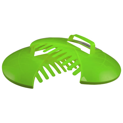Green leaf grab scoop, open comb area with multiple rake tines