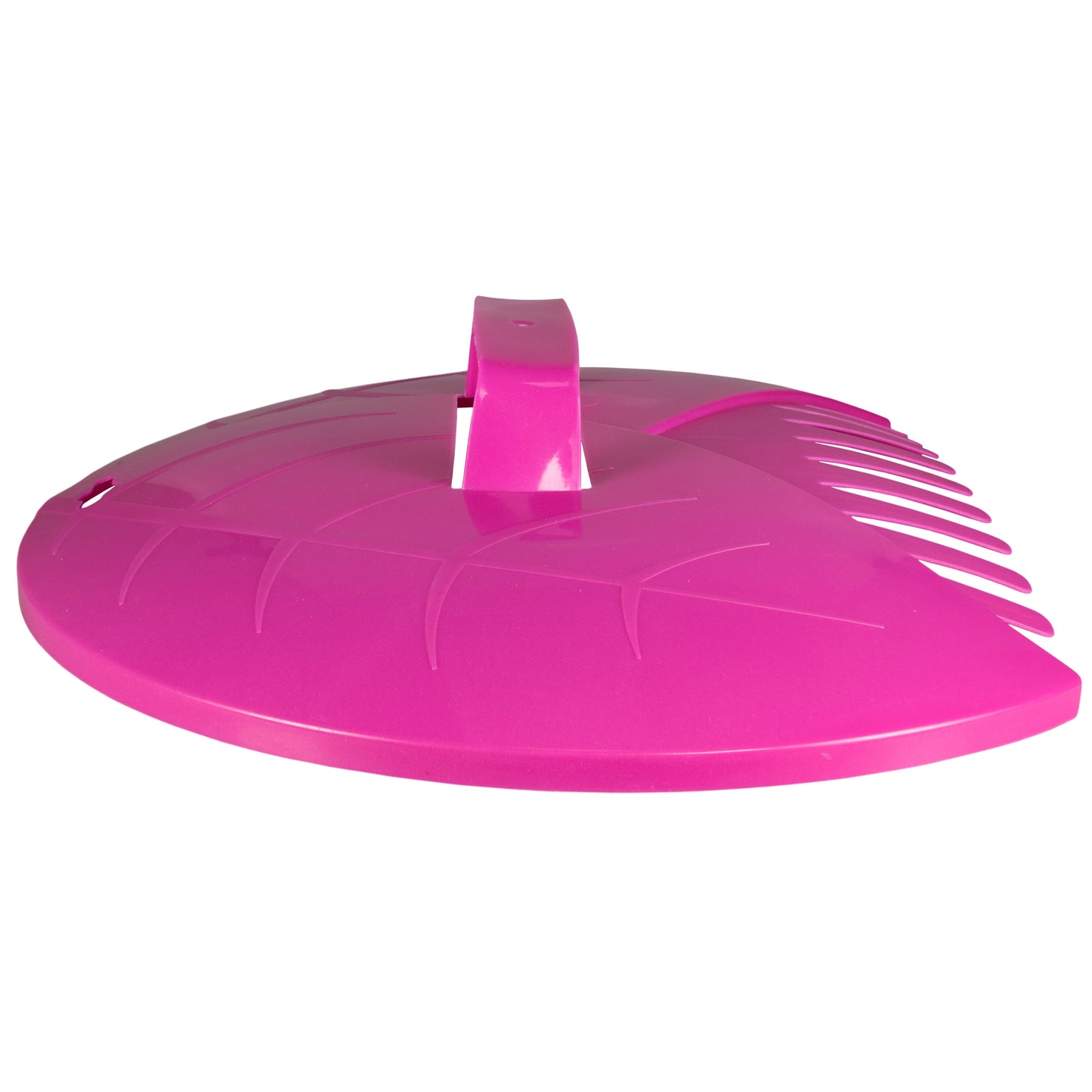 Pink leaf grab garden cleaning scoop top with raised handle and slotted teeth