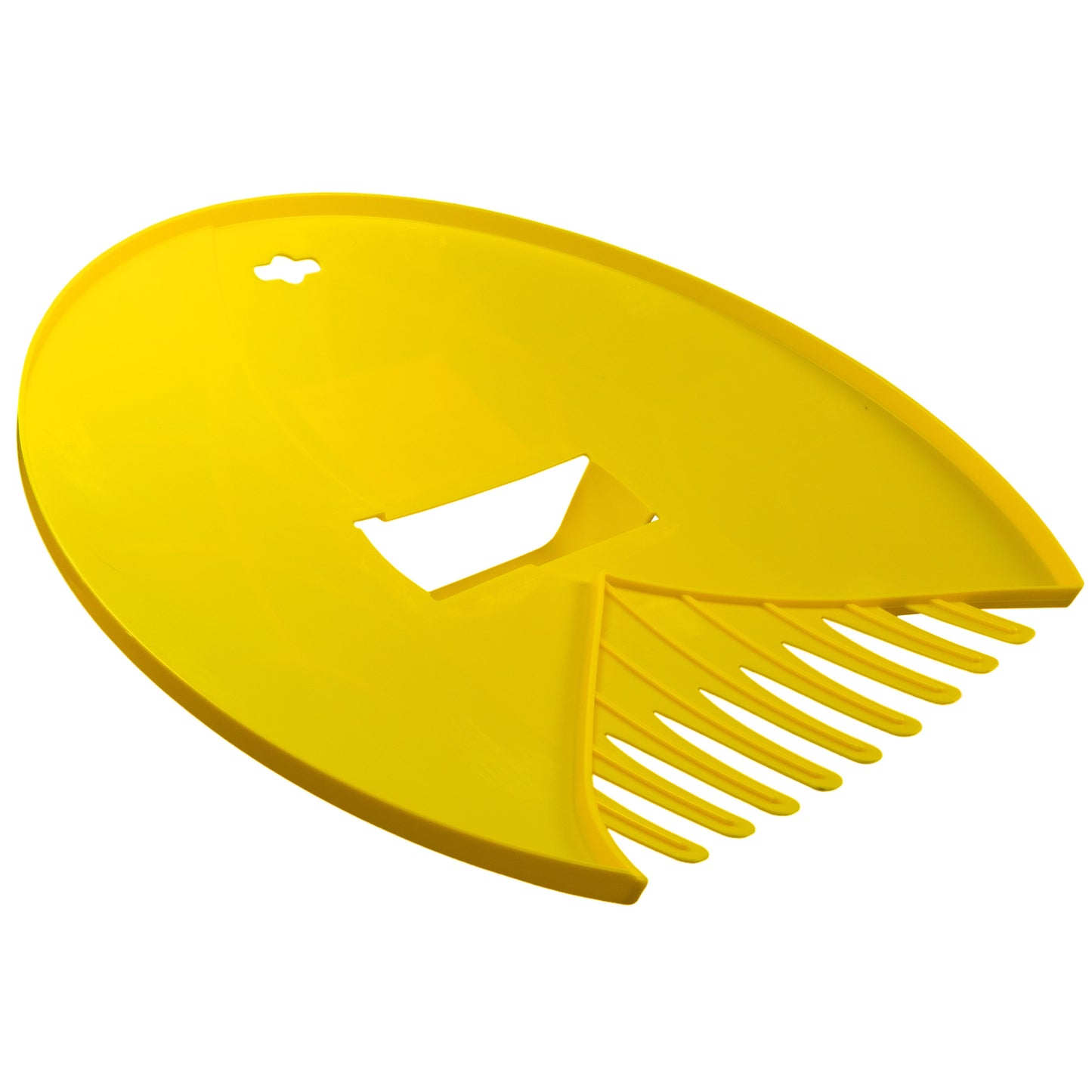 Yellow leaf grab garden cleaning scoop with hand rake-style prongs